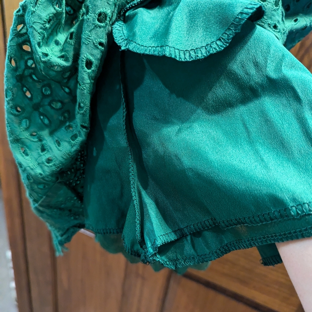 5/$20 Elegant Green Eyelet Mini Dress with shorts(romper) - Picture 3 of 6